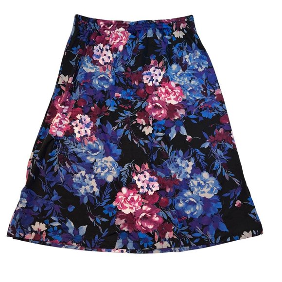 BonWorth Dresses & Skirts - Vtg BonWorth Womens Dark Floral Midi Skirt w Side Slits, Size SP